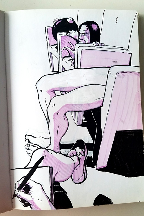 Illustration of the waiting room shaded by Copic pens